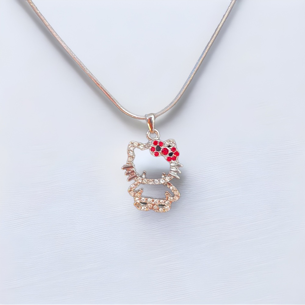 Hello Kitty Rhinestone Charm & Silver Chain